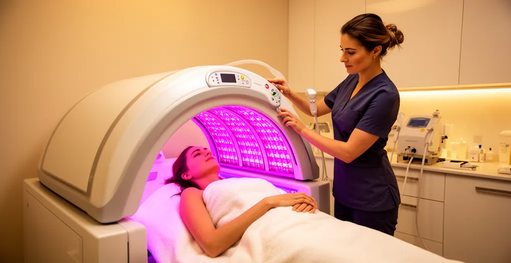 Cliente détendue sous dôme infrarouge pendant séance bien-être en institut